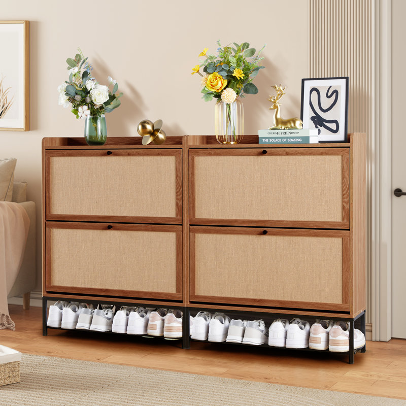 Flip Down Shoe Storage, Brown Wood, 39.37"H x 31.5"W x 9.25"D