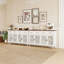 Buffet rétro avec portes géométriques sculptées à la main, finition en bois clair vieilli avec design contrastant, armoire de rangement à 2 tiroirs et 4 portes, pieds réglables, base surélevée pour un nettoyage facile