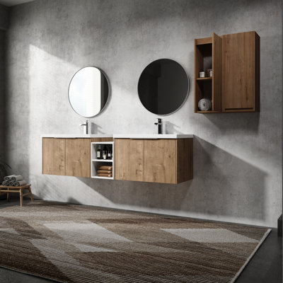 72" Bathroom Sink Vanity With Side Cabinet - Enhanced Storage Capacity Resin Basin And Contemporary Appeal