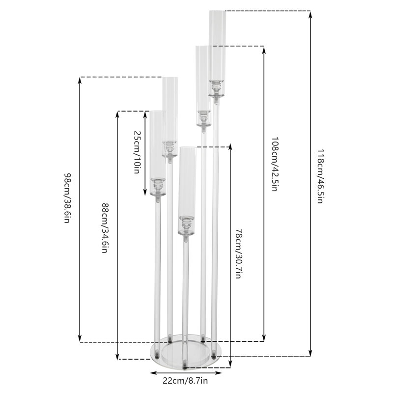 5-arm Clear Solid Acrylic Candle Holder for Wedding Party Ceremony Home Decor
