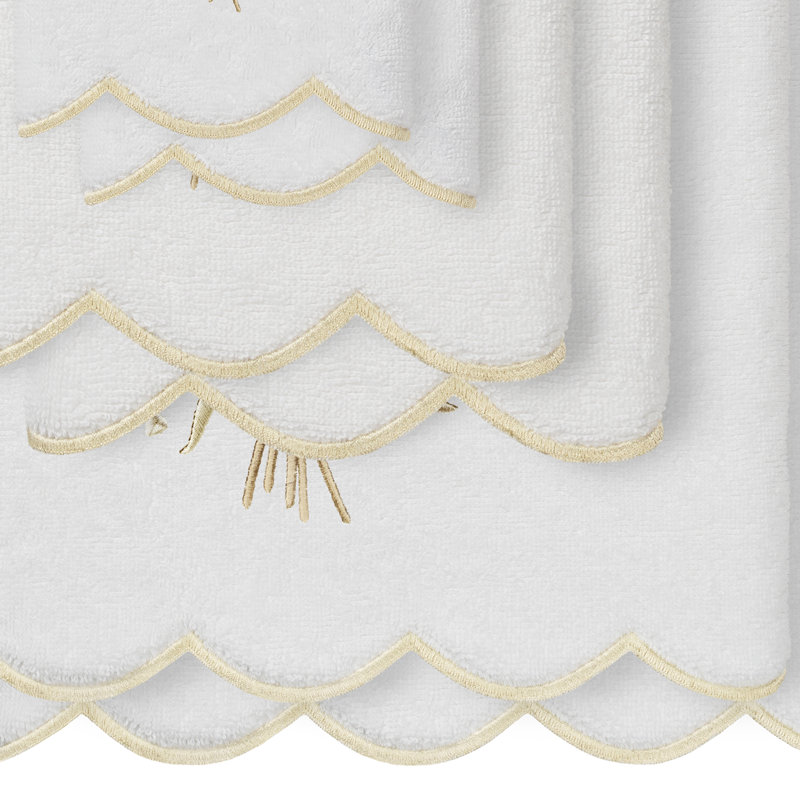  Ensemble de serviettes 100% coton festonné 100% coton WHITNEY, Blanc / beige, Ensemble 6 serviettes de bain