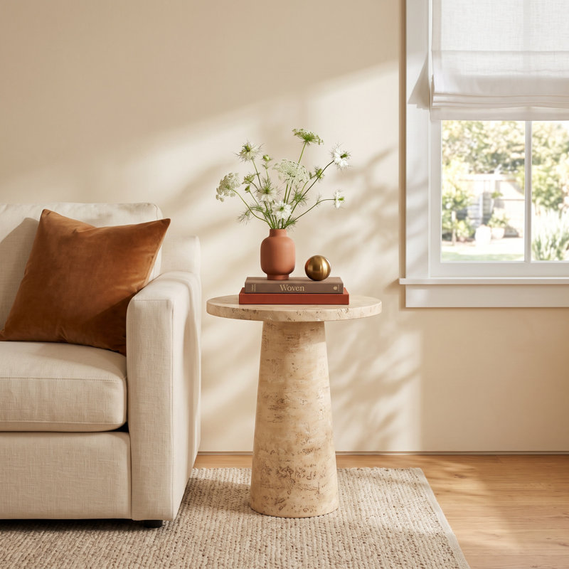 Cuaron Top End Table, Cream