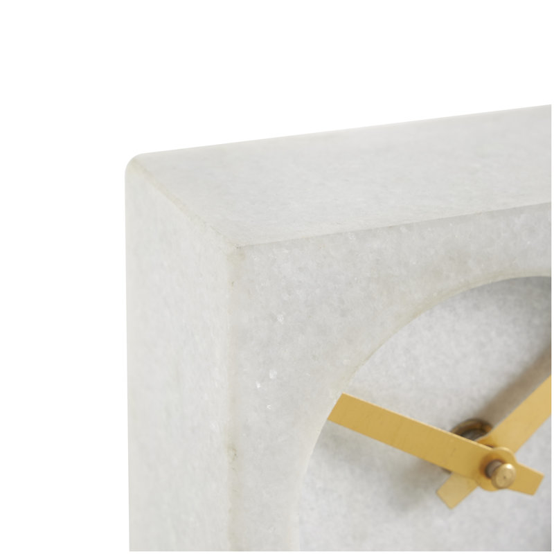 Analog Marble Quartz Tabletop Clock in White, 6.2" H x 4.1" W x 2.55" D