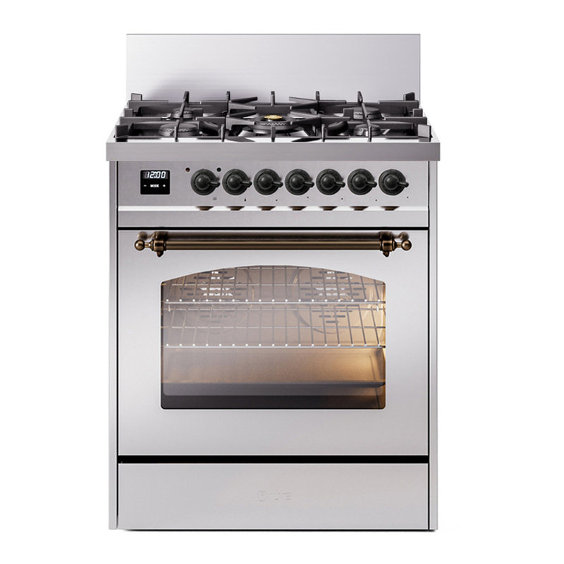 Cuisinière à double combustible de 30 po avec 5 brûleurs scellés (porte vitrée) ILVE Nostalgie II Series, Gaz naturel