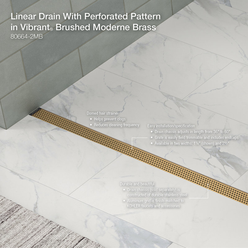Linear Grid Shower Drain, Vibrant Brushed Moderne Brass