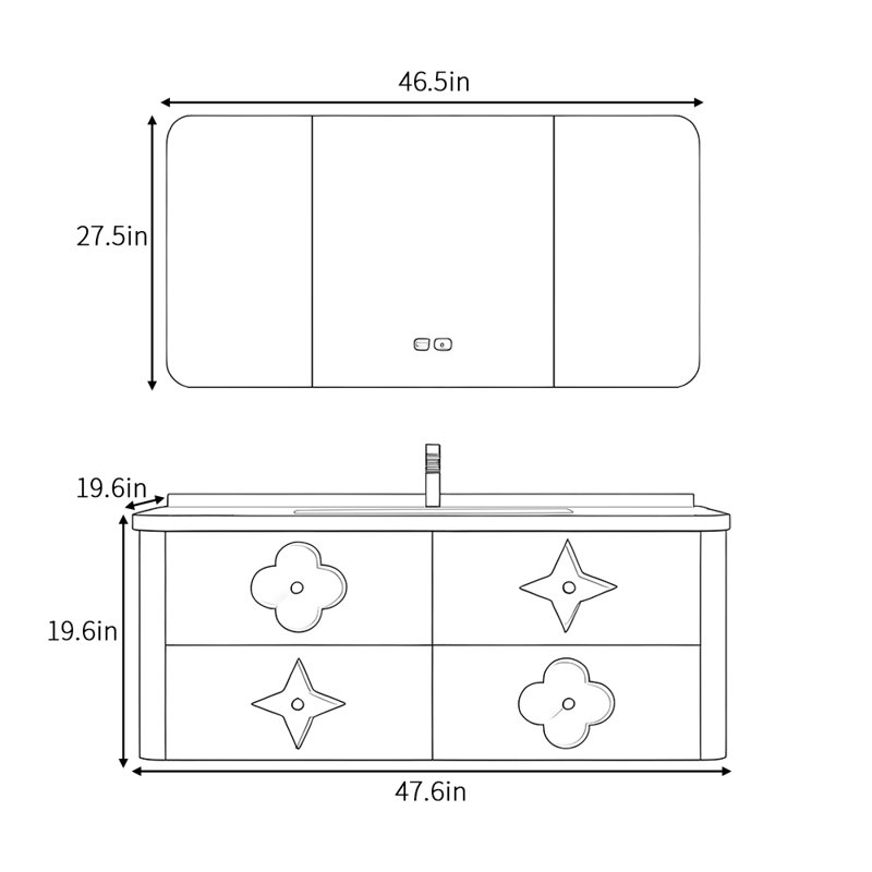 Armoire de salle de bain rétro de luxe à lumière française, Crème, crème