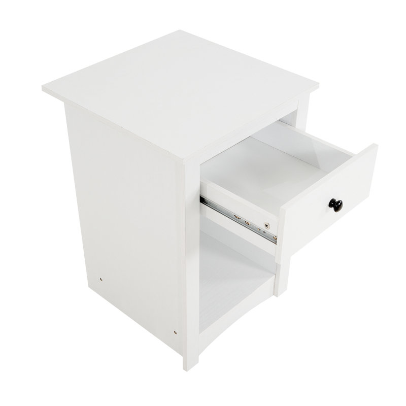 Table de bout en bois avec tiroir et tablette Beachmont, Blanc délavé rustique