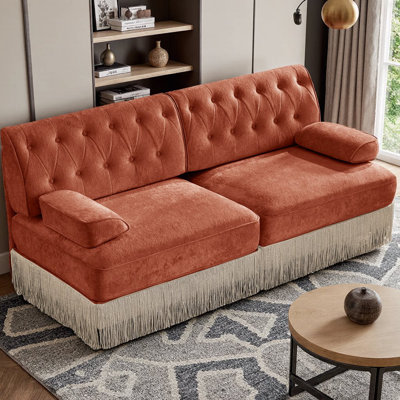 Canapé Chesterfield en velours doux, conception capitonnée à boutons avec jupe à franges et pampilles, canapé modulaire à 2 places facile à assembler pour le salon, la chambre à coucher