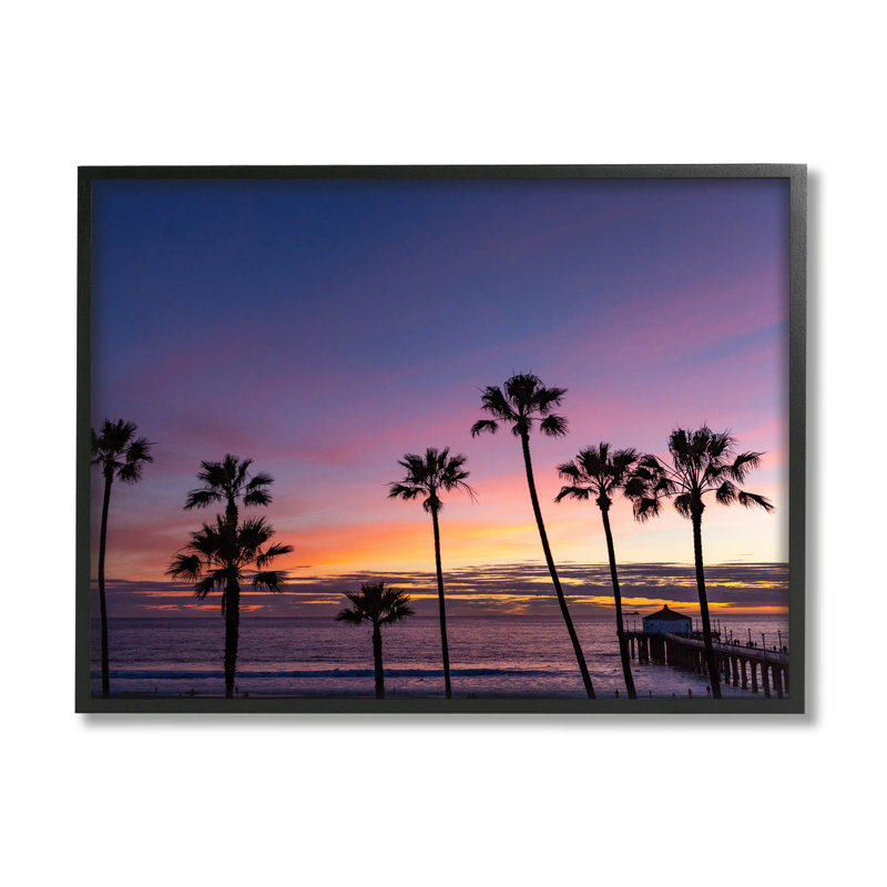 «Vivid Sunset Palm Tree Horizon», estampe numérique par Jeff Poe, Giclée encadrée noir minuit, H 11 po x l 14 po x P 1,5 po