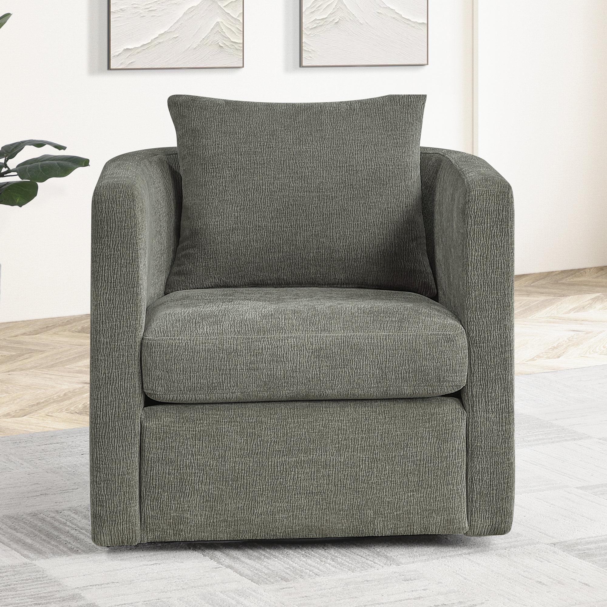 Fran Swivel Barrel Chair, Gray Polyester
