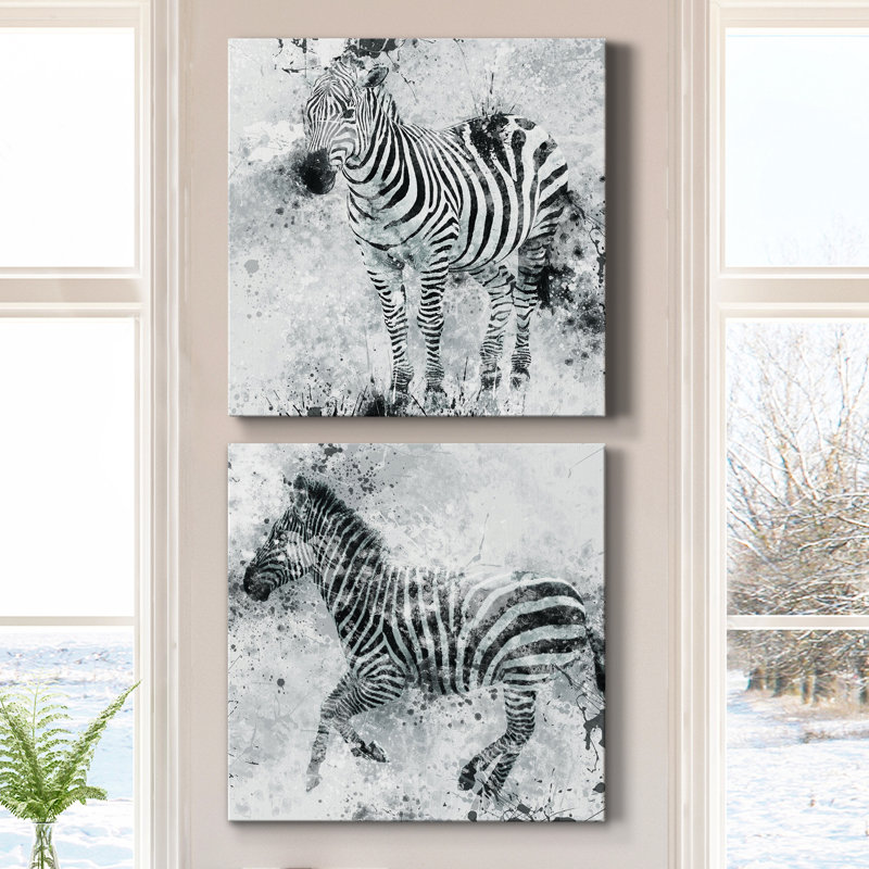 Zèbre I - ensemble de 2 impressions sur toile tendue, H 32 po x l 64 po x P 1 po