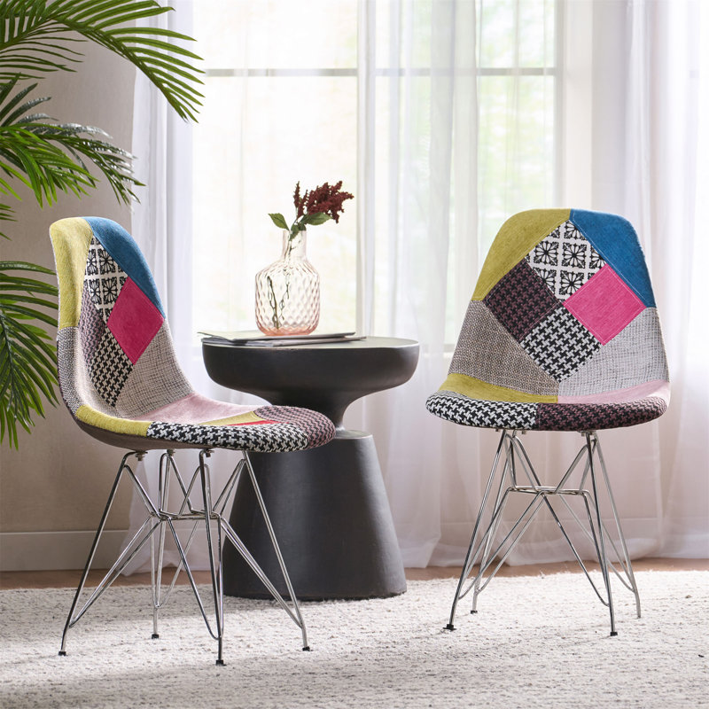 Chaise d'appoint en tissu de style bohème avec pieds chromés Patchwork