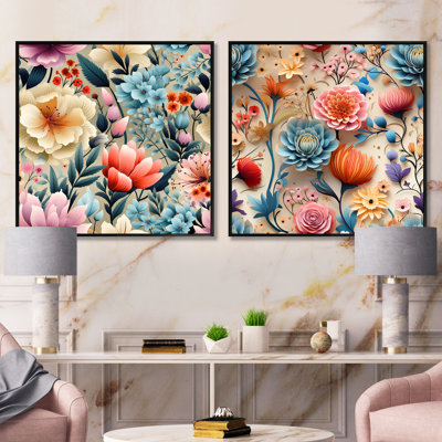 Cassandre - Ensemble de 2 collages carrés floraux