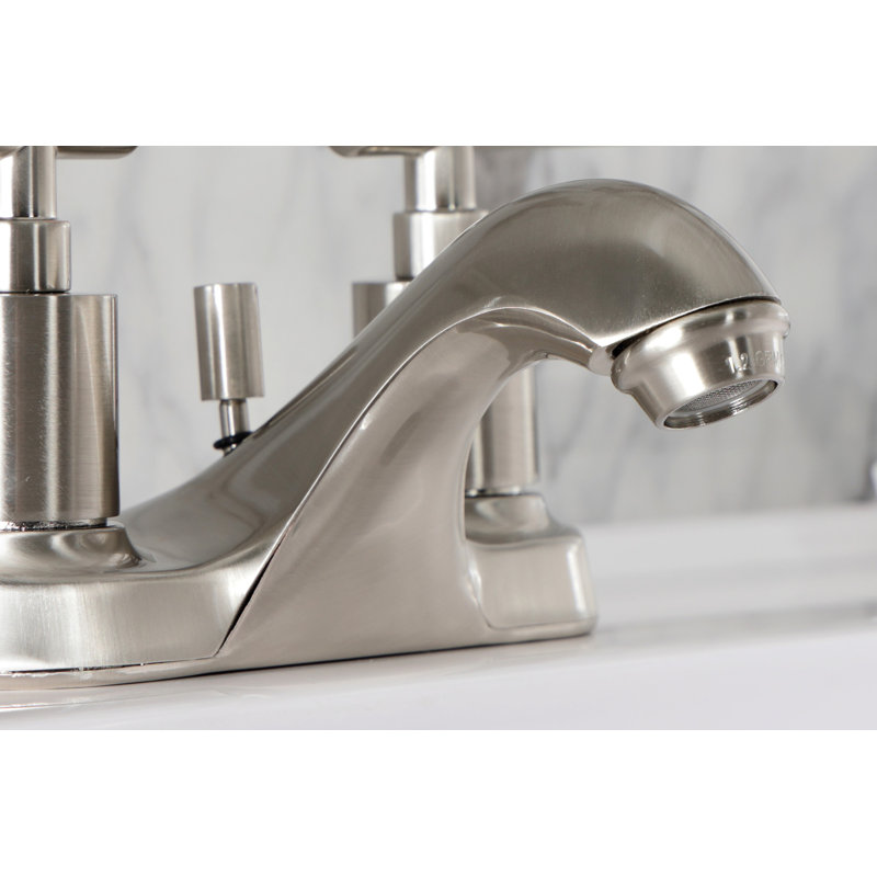Kingston Brass Manhattan Two-Handle 3-Hole Deck Mount 4" Centerset Bathroom Faucet with Pop-Up Drain, Brushed Nickel