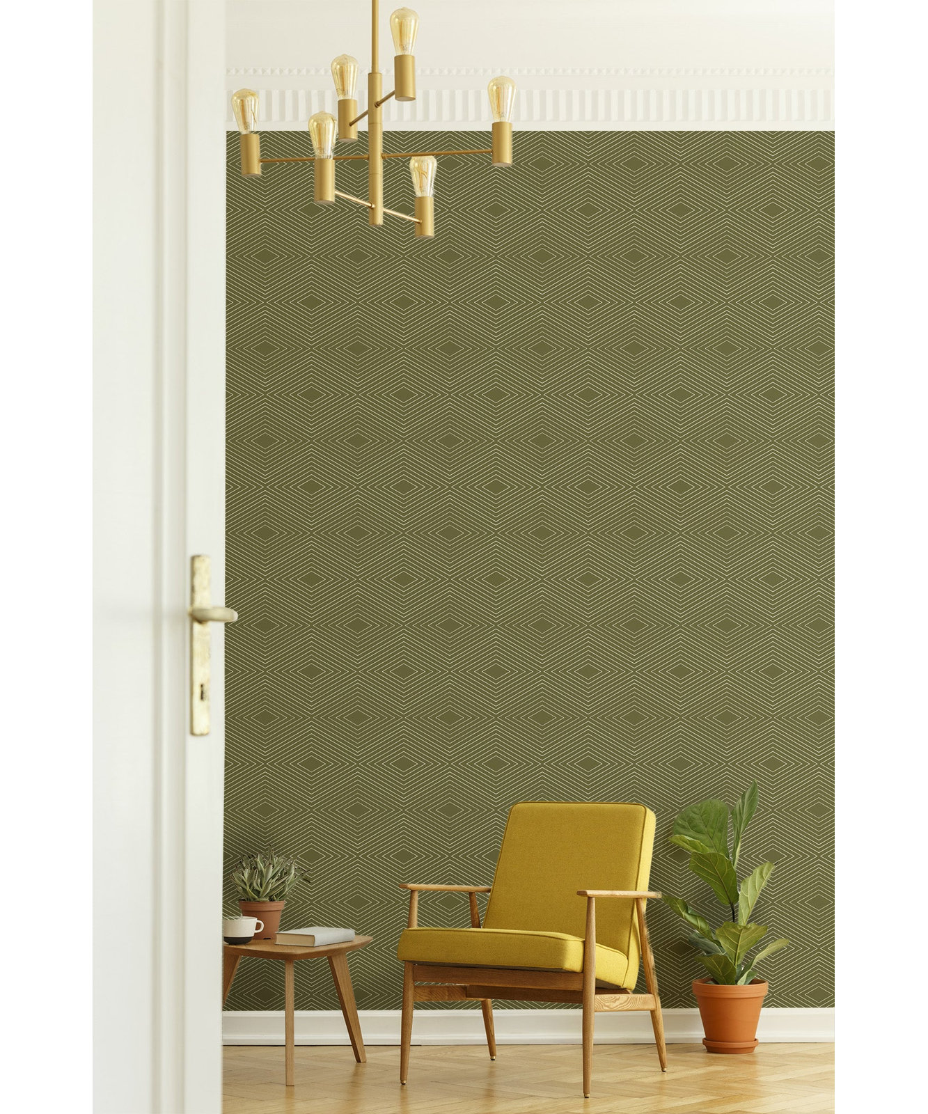 Huron Self-Adhesive Wallpaper Roll, Deep Olive, Faux Grasscloth, Non-pasted