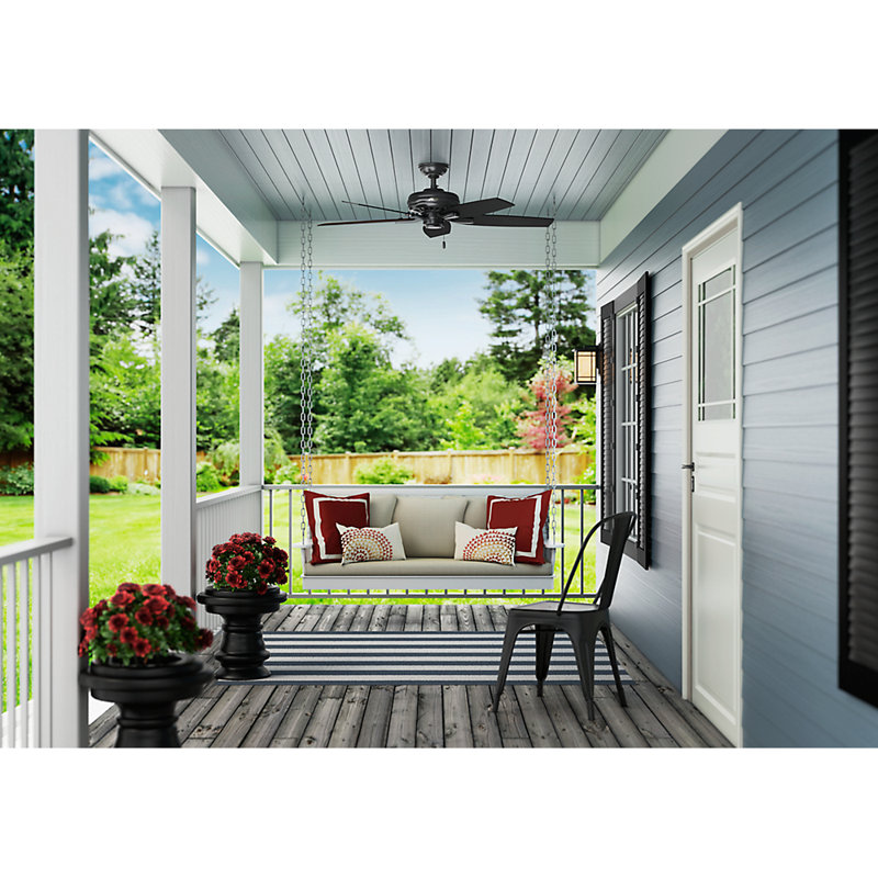 52" Newsome 5 - Blade Outdoor Standard Ceiling Fan with Pull Chain, Black