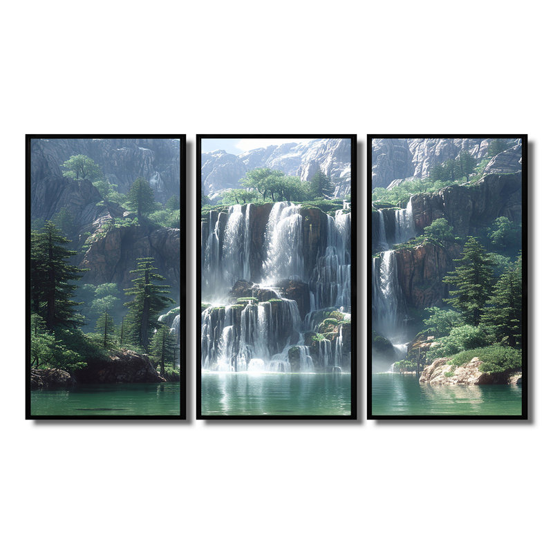 Claypoole - Cascade, ensemble d'art mural, Cadre flottant noir, H 40 po x l 60 po x P 1 po