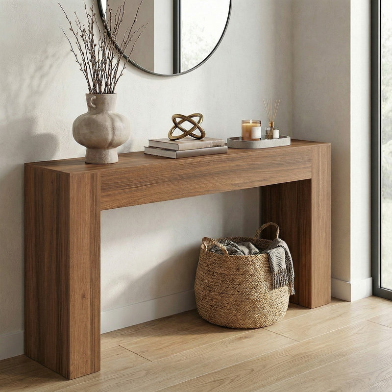 Console 63 po, table basse derrière le canapé, Brun châtaigne, H 32 po x l 63 po x P 12 po