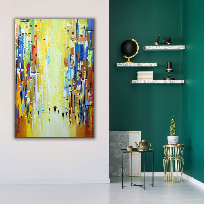 «Zaylor Three Colorful Umbrellas On Canvas» par Ekaterina Ermilkina, reproduction, H 60 po x l 40 po x P 1,5 po