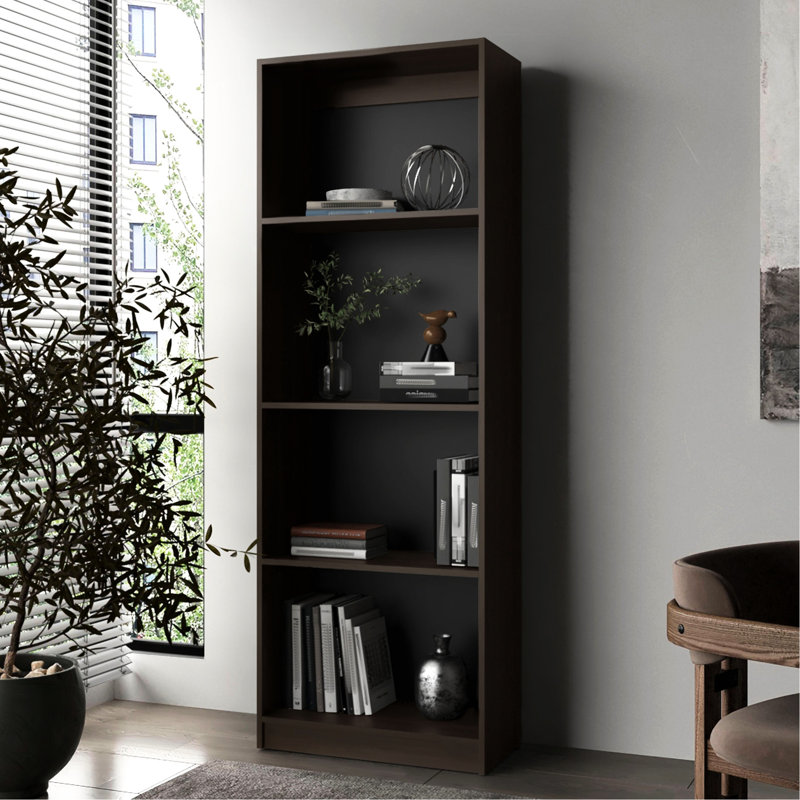 Stained Walnut Bookcase With Open Storage And 4 Shelves, Ideal For - Tier Flat Showcasing Photos, Complementary To Interior