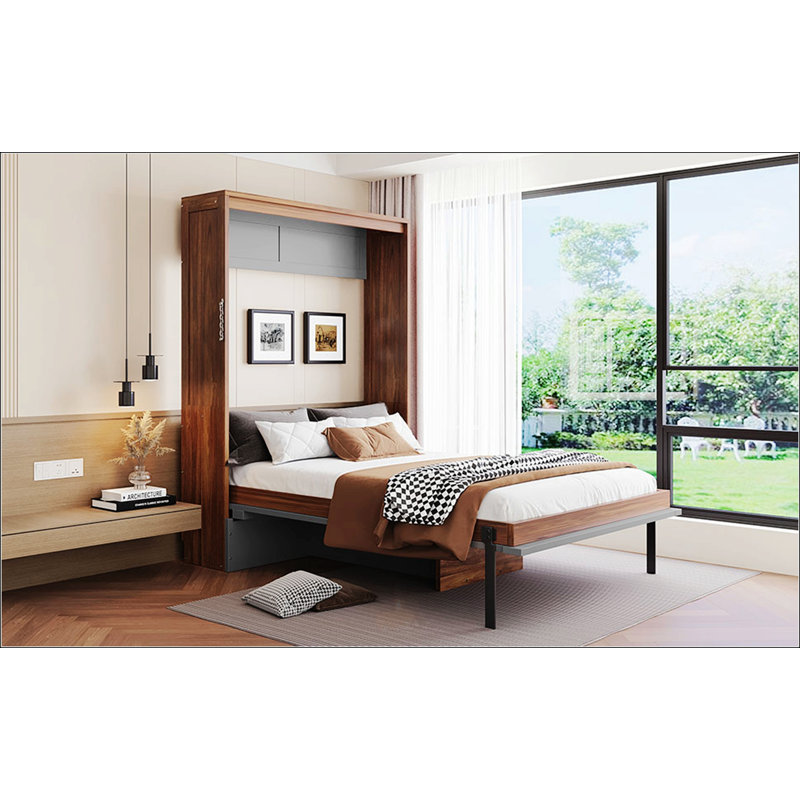 Lit escamotable double avec bureau pliable, Gris