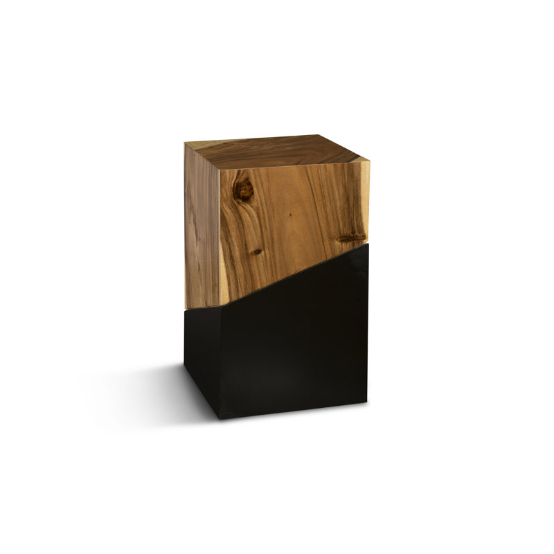 Modern Black and Brown Acacia Wood Square End Table