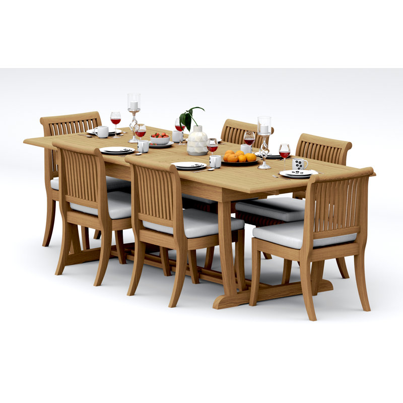 10 Seats 11 Pcs Grade-A Teak Wood Dining Set: 94" Double Extension Mas Rectangle Trestle Leg  Table And 10 Giva Armless Chairs #11GV2100