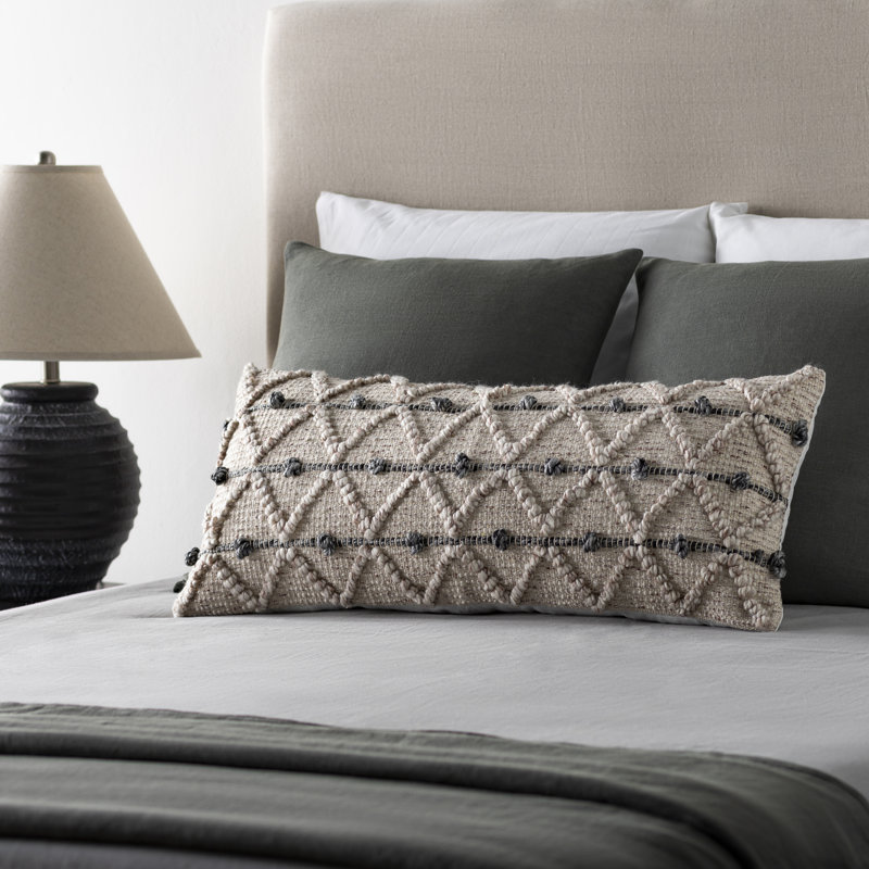 Anders Embroidered Beige Cotton Blend Throw Pillow