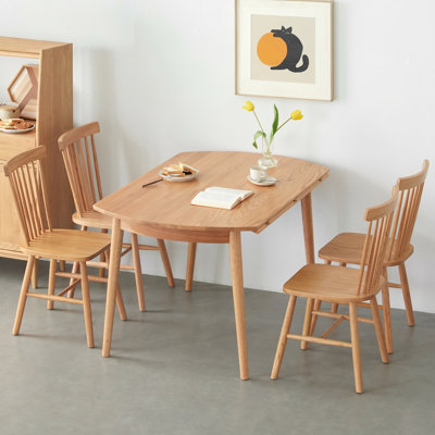 Round Dining Table Solid Wood North American Red Oak Mid Century Modern Style