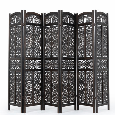 Carved Wood Folding Room Divider Screen, 4-Panel Or 6-Panel Option, 360° Hinged Design, Paulownia Wood Frame, Available In Brown Or White by Dakota Fields