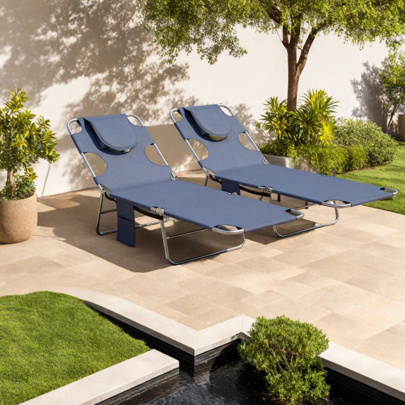 Méridiennes de patio réglables grises, structure en acier durable pour la détente en plein air