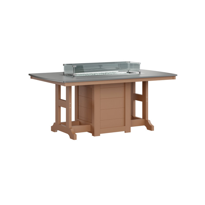 Berlin Gardens Garden Classic 72″ Fire Pit Dining Table, 31" H x 44" W x 72" D, Hammered Top Stainless with Cedar Base