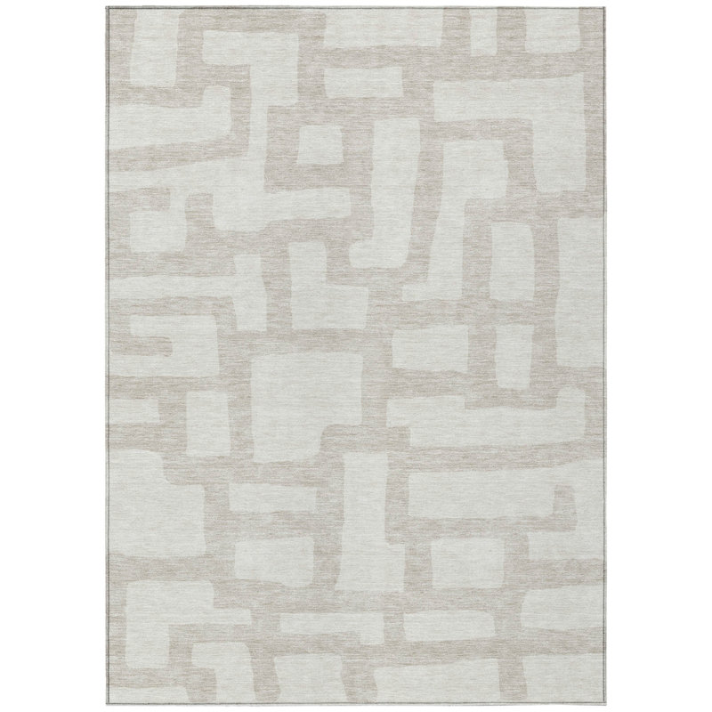Tapis extérieur lavable abstrait ivoire et beige 8 pi x 10 pi