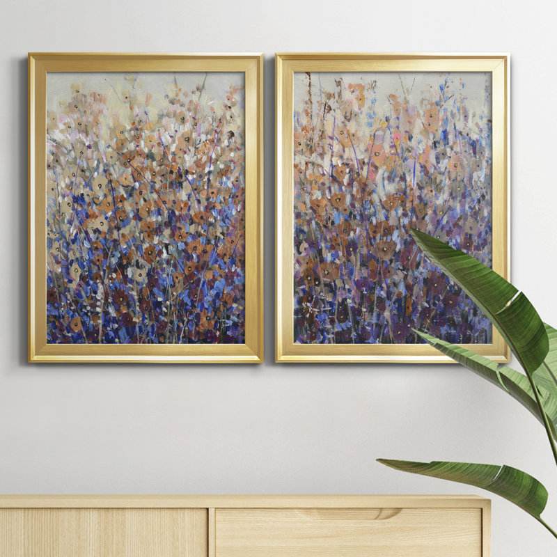 Fall Wildflowers I - Ensemble de 2 peintures sur toile encadrées, H 36,5 po x l 53 po x P 1 po, Or