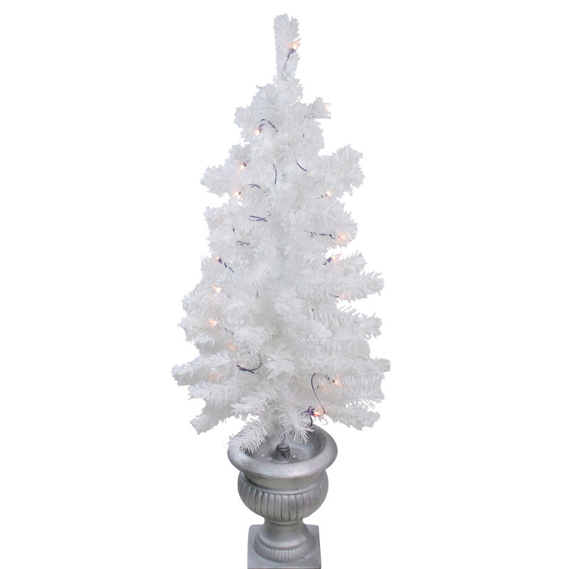 Sapin de Noël artificiel pré-éclairé en pots blanc avec lumières claires 3,5 '