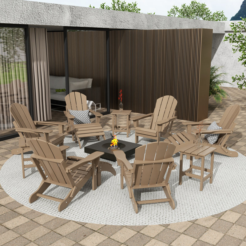 Laguna Foldable Outdoor Adirondack Chair With Ottoman, Beige