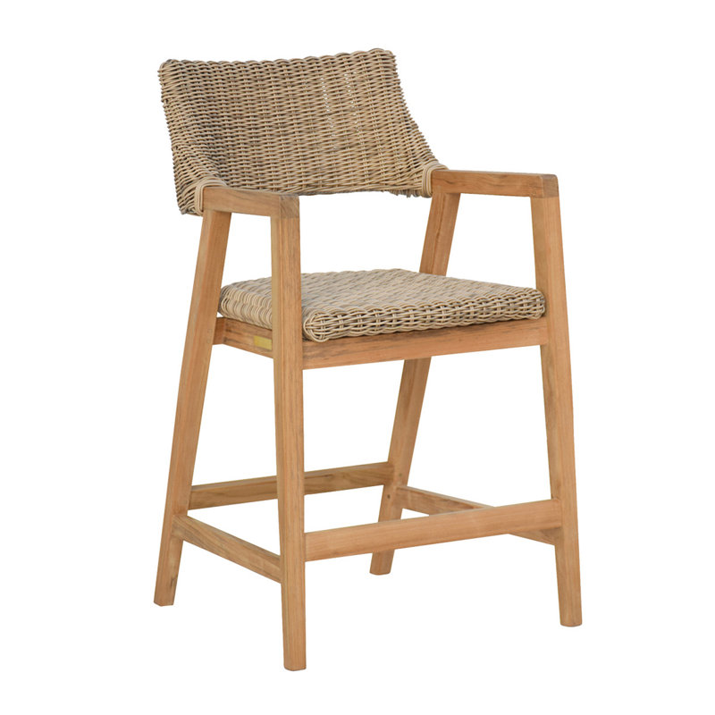 Spencer Outdoor Teak Bar Stool, Grade A Teak, Willow, 28"