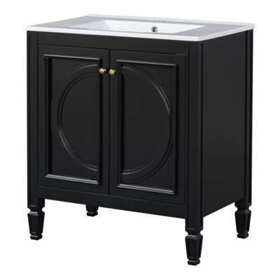 Meuble-lavabo de style rétro 30 po avec lavabo, deux portes, tablette et charnières à fermeture douce