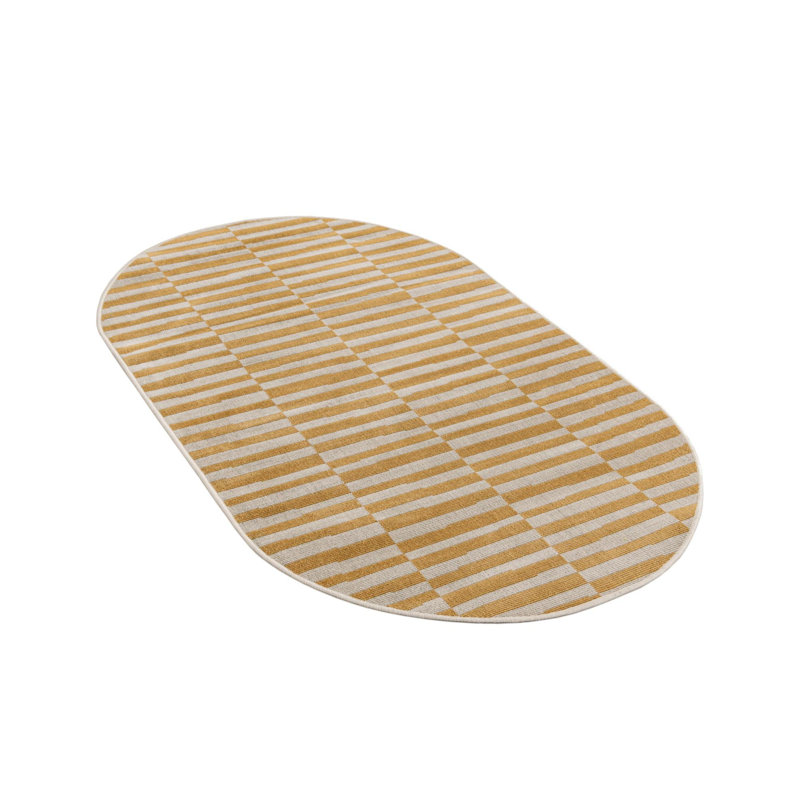 Tapis jaune à rayures Arzilla, Jaune, Oval 3'1" x 5'3"