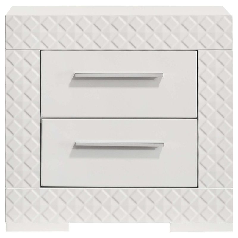 Table de chevet 2 tiroirs Pierce, Blanc brillant