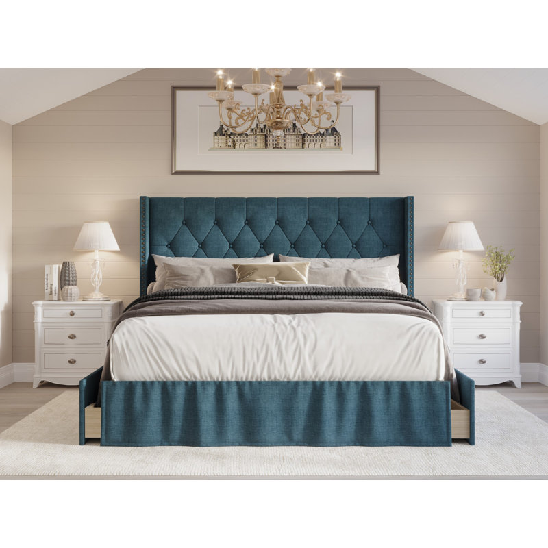 Javionte Upholstered Wingback Storage Bed, Full, Denim Blue