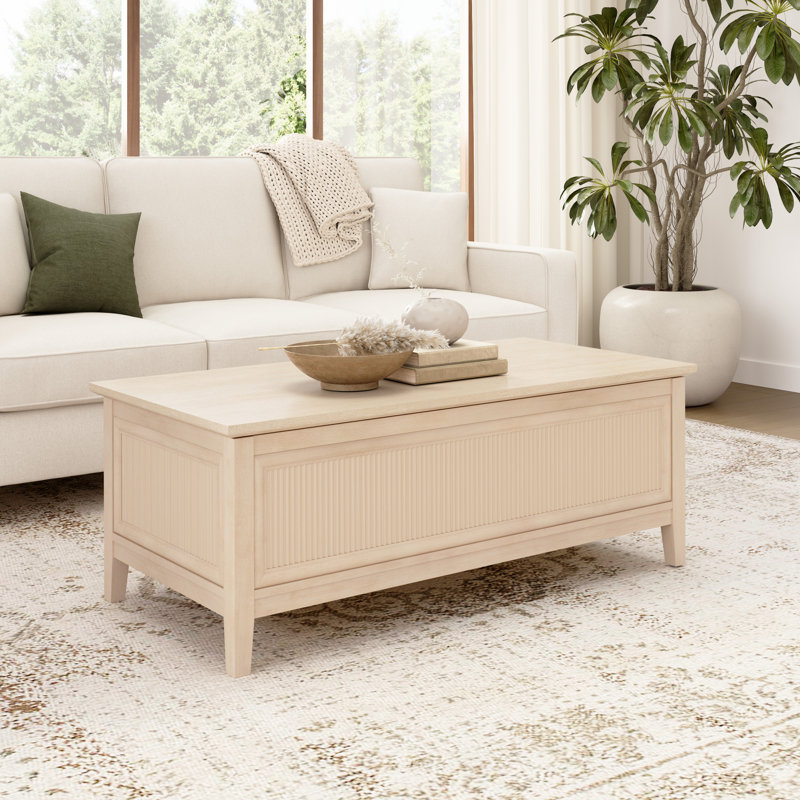 Table basse à plateau relevable cannelé 47W avec rangement pour salon, Bois naturel
