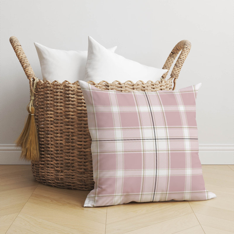 Billy Tartan Throw Pillow, 16"H x 16"W, Pink