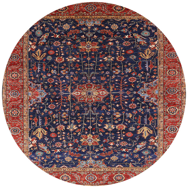 Tapis oriental rouge et bleu, Rond 4 pi