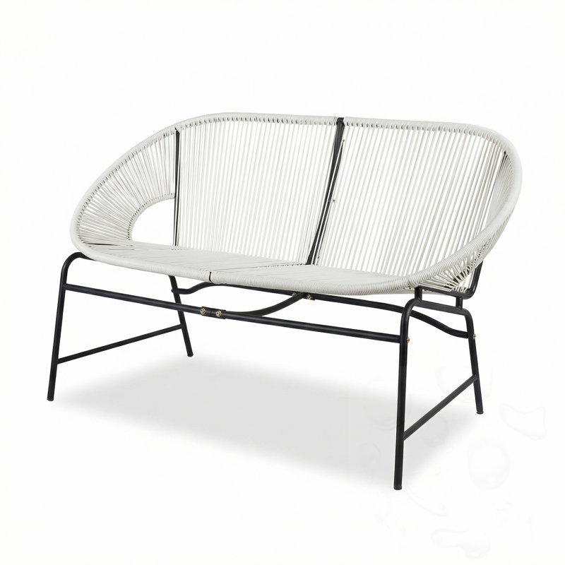 Patio Wicker Sofa With Iron Frame, White
