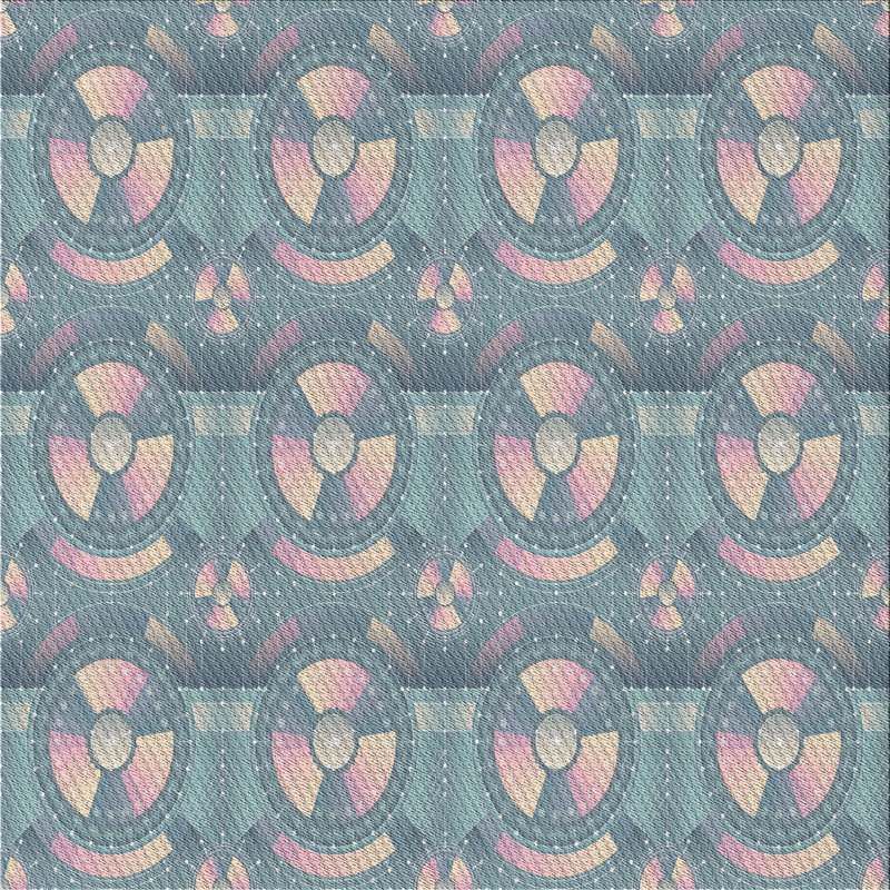 Tapis bleu/rose à motifs, Carré 7 pi