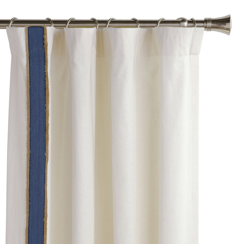 Maritime Room Darkening Curtain, 96" W x 96" L, Right, White/Navy