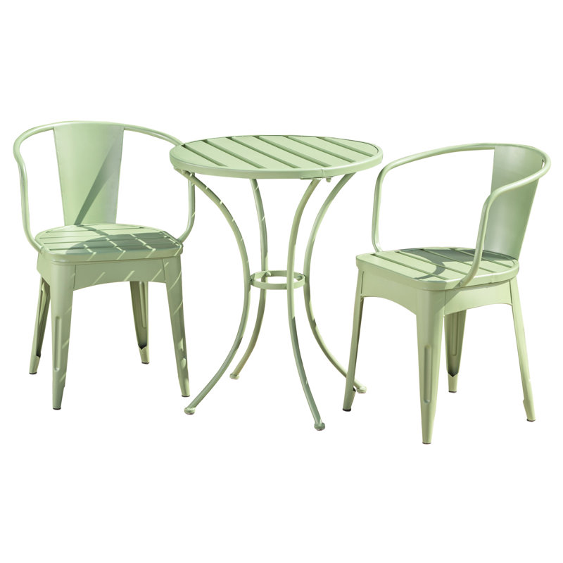 Outdoor 3 Pc Bistro , Iron, Powder Coated, Water-, 23.8" Wide, 30" High Table Metal , Coated Use, Table, 2 Chairs, Water-