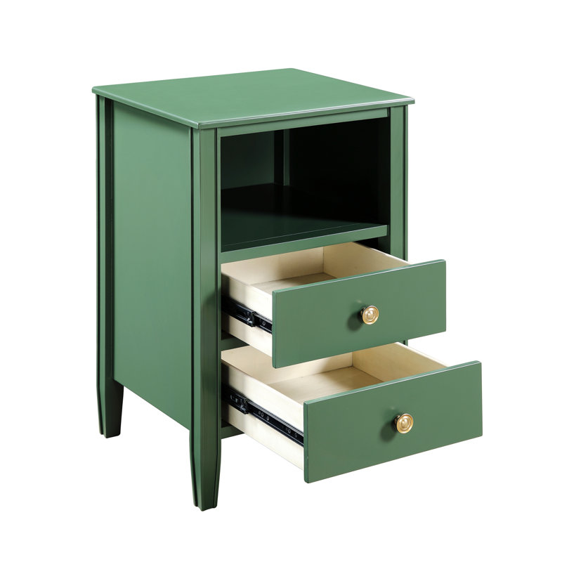 Table de chevet pour chambre à coucher, table de chevet à 2 tiroirs avec tablette ouverte pour la chambre à coucher