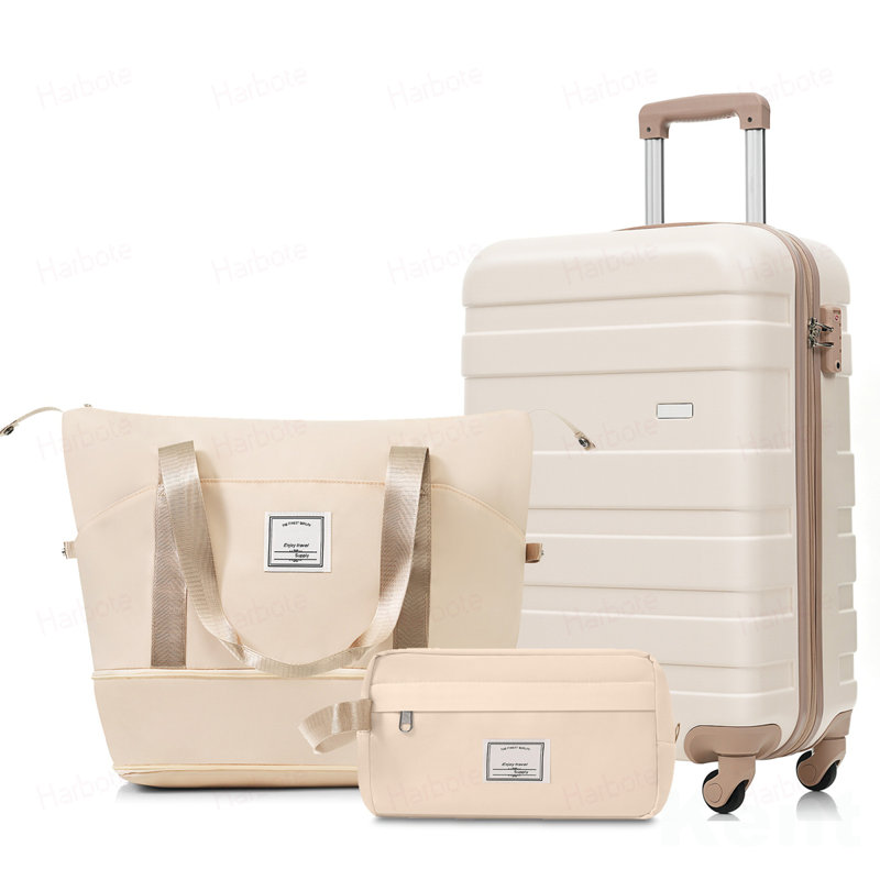 Ensemble de bagage 3 pièces - Valise 20 po avec sac de toilette à sec TSA, Ivoire ivoire